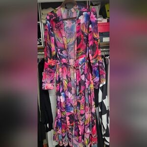 Maxi Chiffon Ruffle Hem Coverup Kimono